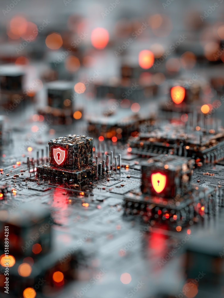 Poster advanced technology based on cybersecurity protection with abstract digital scene