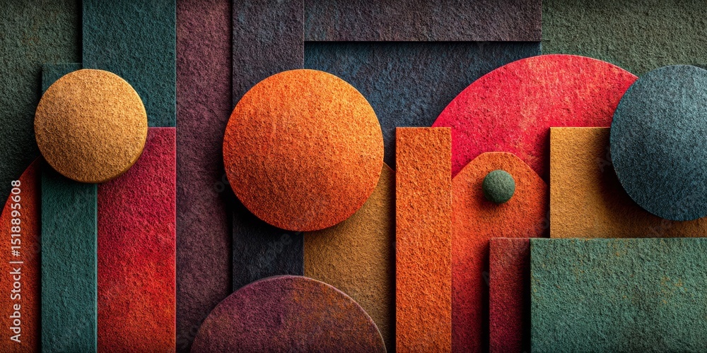 Poster colorful abstract composition featuring geometric shapes and textured patterns