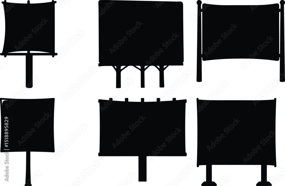 Poster set of silhouettes of various billboards and signs with different structures