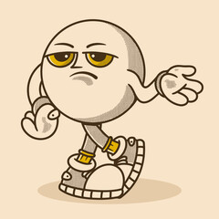 Ball head Cartoon Character with Shoes and Hand Gesture with disappointed face in retro style