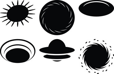 Black and White Vector Image of Abstract Shapes Representing Various Symbols