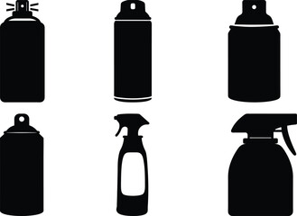 Silhouettes of Spray Cans and Bottles with Trigger Sprayers on White