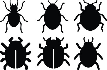 Vector Illustration of Six Black Beetle Silhouettes on a White Background