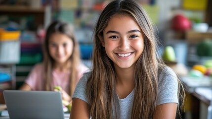 Smiling student in classroom