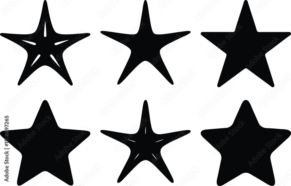 Poster collection of star shapes with varying styles and internal design elements