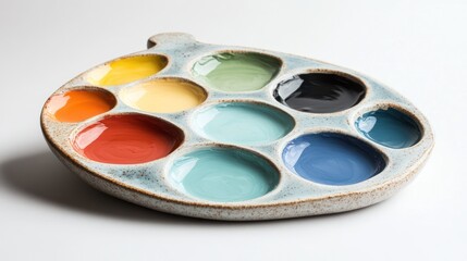 Artisan Ceramic Paint Palette: A Handcrafted Watercolor Mixing Tray