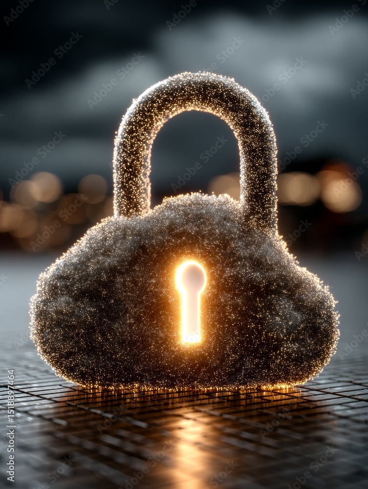 Poster 3d cloud structure with a padlock symbolizing security and protection in the digital world