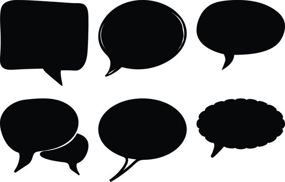 Collection of black silhouette speech bubbles in various shapes and sizes