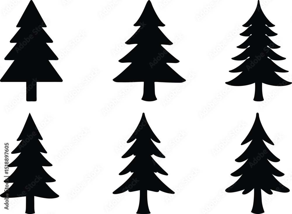 Aufkleber collection of varied and isolated evergreen tree silhouettes with different branch patterns