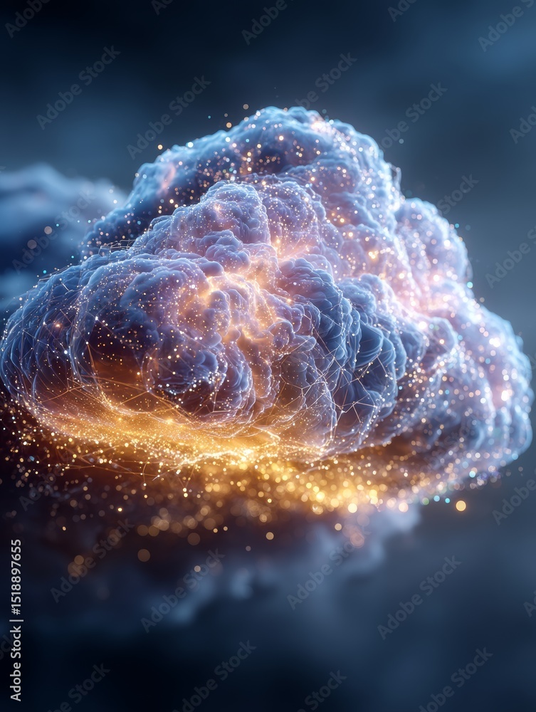 Aufkleber digital wave forming shielded cloud with glowing particles and abstract background