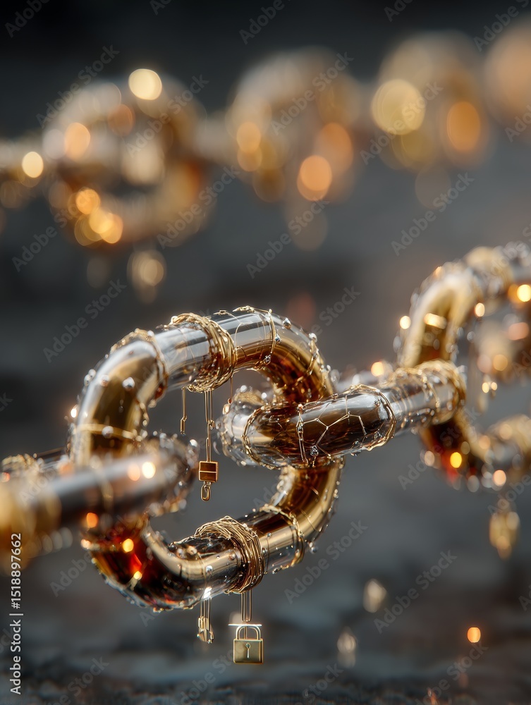 Aufkleber futuristic network connection with golden links and digital locks in cloud environment