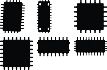 Collection of different integrated circuit package outlines in black and white