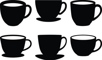 Silhouette of various cups filled with liquid beverage arranged in pattern