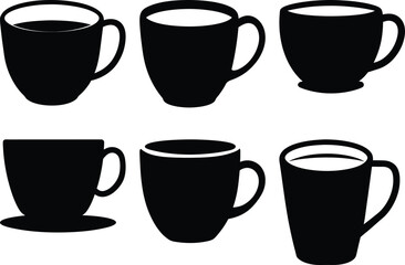 Collection of Black Coffee and Tea Cups in Various Styles and Shapes