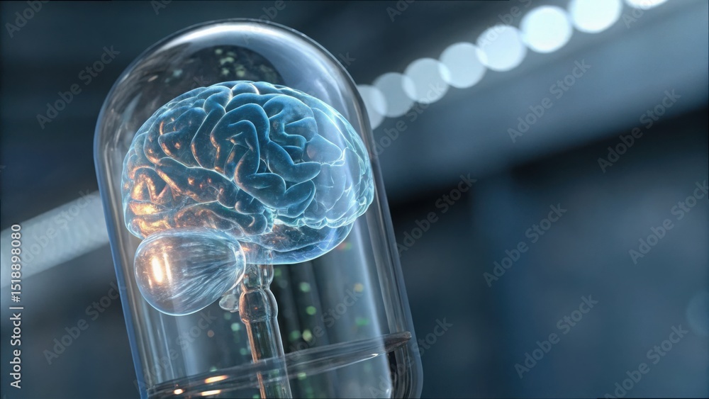 Poster glass capsule with neural data in a swirling gigapixel environment