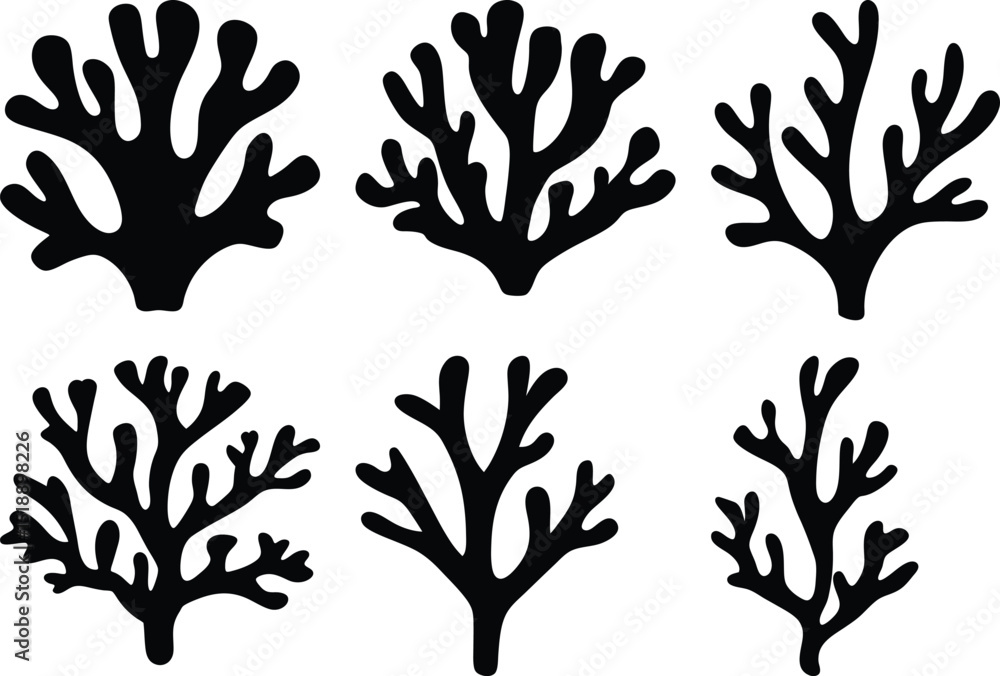 Poster stylized seaweed variations in black against a white background creating a pattern