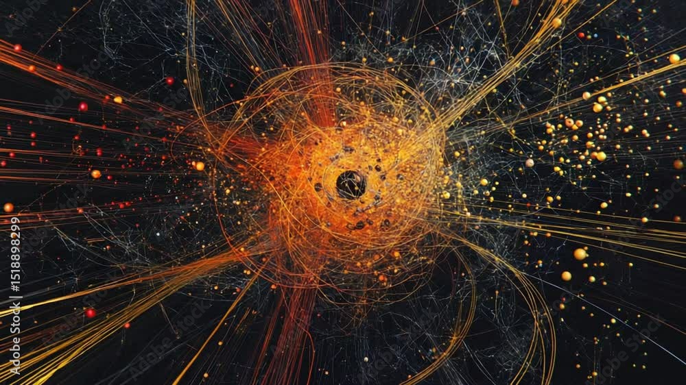 Poster abstract visualization of energy core, particles, and light rays emanating from origin