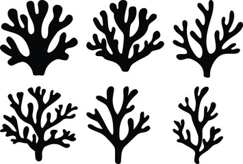 Stylized seaweed variations in black against a white background creating a pattern