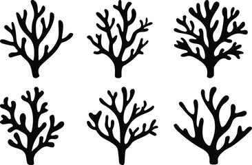 Obraz premium Black and white coral illustration with six similar sea plants