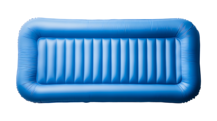 Top view of blue inflatable mattress isolated on transparent background