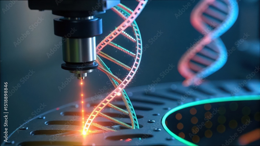 Poster advanced ai system scanning digital dna spiral with gigapixel detail