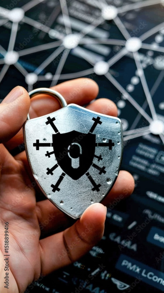 Poster cybersecurity measures locking down digital assets virtual space infographic tech environment close-
