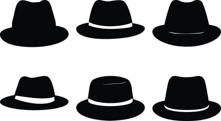 Collection of Black Fedora Hats in Different Styles and Variations on Display