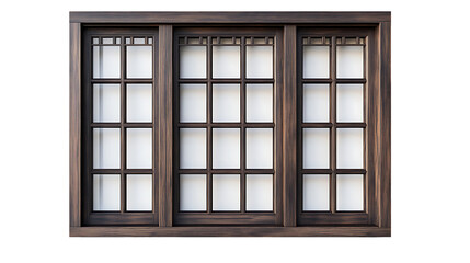 Obraz premium Classic dark wooden window with many panes isolated on transparent background