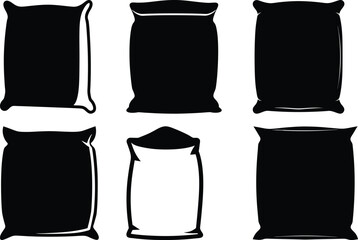 Collection of black silhouette sacks or bags arranged in an illustration