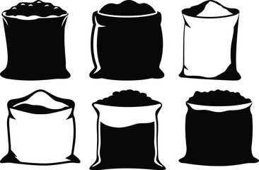 Black and white illustration of six sacks filled with grain or flour
