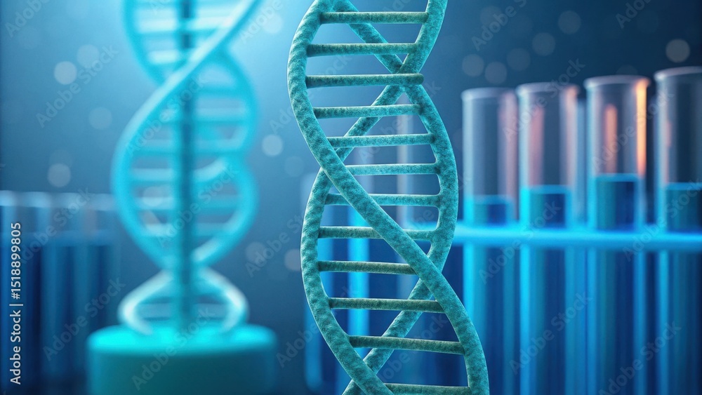 Aufkleber close up image of modified dna fragment against laboratory background