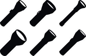 Collection of assorted black and white flashlight silhouettes on a white background
