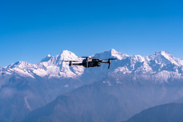 Flying drone over the Mountain in Dhading, Nepal.