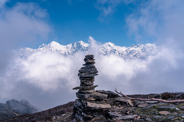 panoramic view of stacking stone on Mountain cliff in Dhading, Nepal