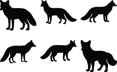 A collection of six fox silhouettes set against a white background