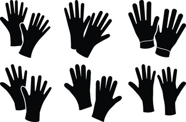 Black and white image featuring a pattern of hand glove illustrations