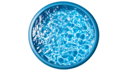 Top view of round blue kiddie pool isolated on transparent background