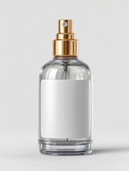 Naklejka premium Elegant White Spray Bottle Mockup for Cosmetic Packaging on Neutral Background