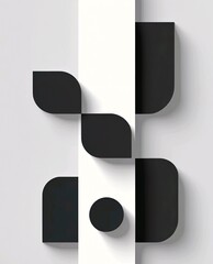 Bold Black Shapes in Structured Abstract Formation on Clean White Surface