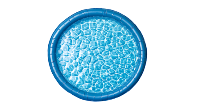 Blue rubber inflatable pool top view isolated on transparent background