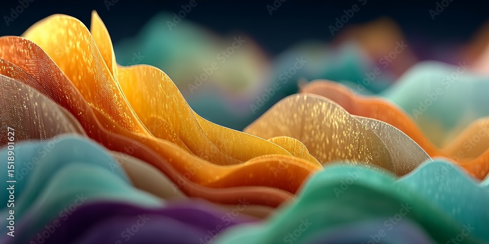 Poster fluid abstract shapes in layered design with gentle curves and vibrant colors
