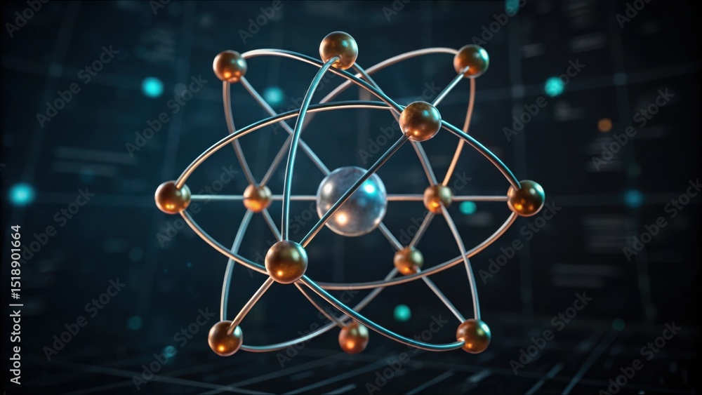 Poster 3d spinning molecule visualization with data overlays and effects