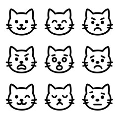 Fototapeta premium A set of doodle line icons featuring various cat facial expressions showing different moods and emotions