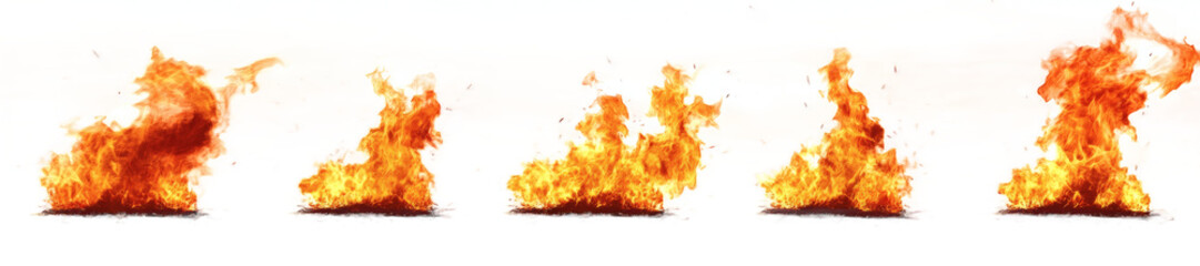 [Transparent Background PNG]Different Stages of Fire Flames Isolated on White Background
