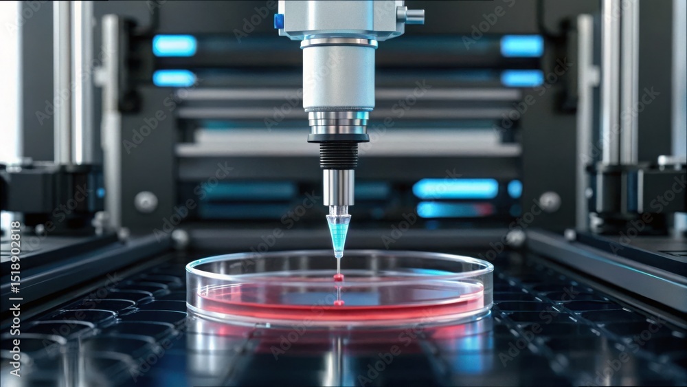 Aufkleber advanced robotic pipette interacting with petri dish in laboratory