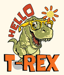 T-Rex with Glasses Vector Illustration.