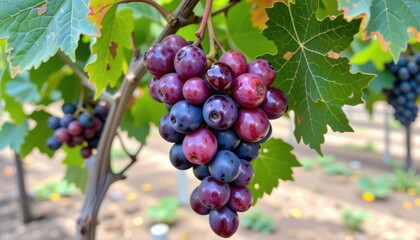 food merlot grape clusters at veraison stage break ripe red purple bunch of grapes