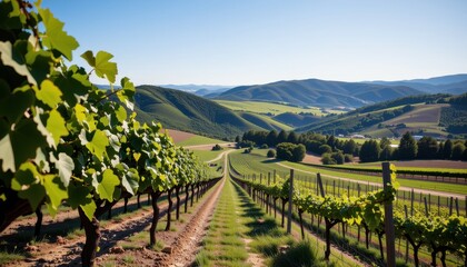 industry a panoramic view of lush vineyards stretching across rolling hills under a clear blue sky break