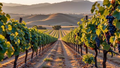 Fototapeta premium the environment harvesting grapes in a serene vineyard napa valley landscape photography golden hour scenic view nature'