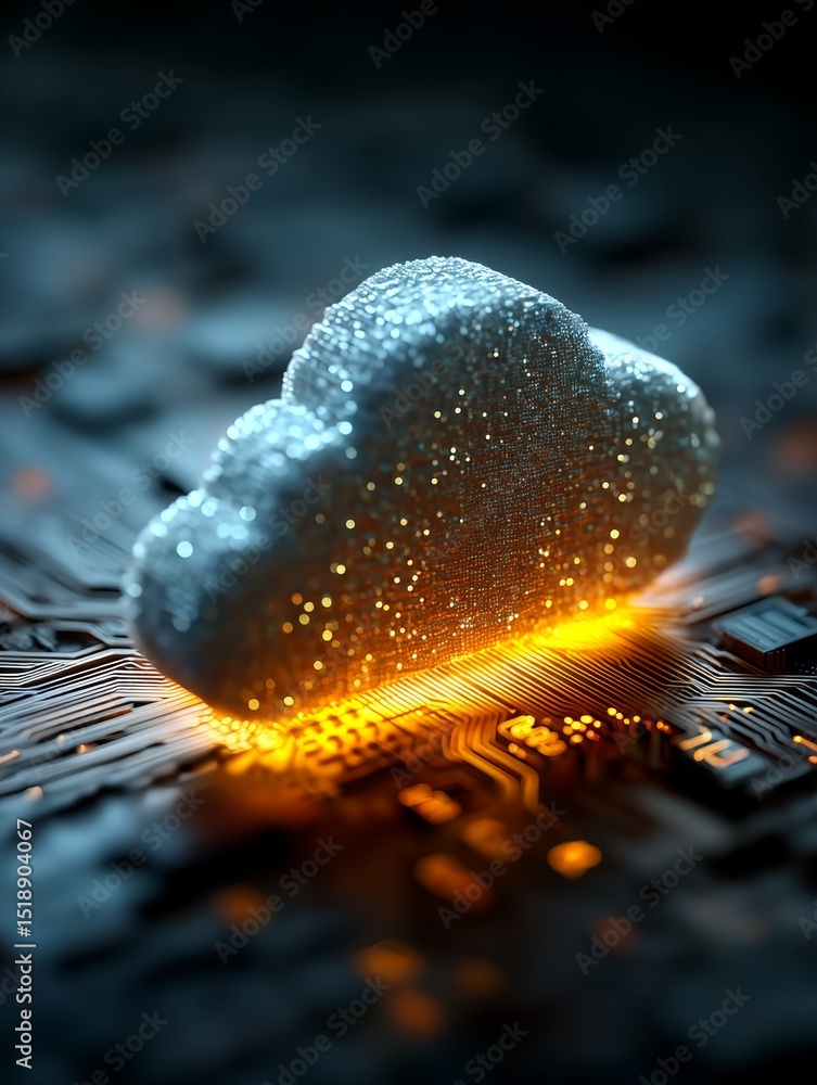 Poster glowing cloud technology background with futuristic circuit patterns and soft lighting